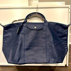 Longchamp Le Pliage large leather bag (Navy)